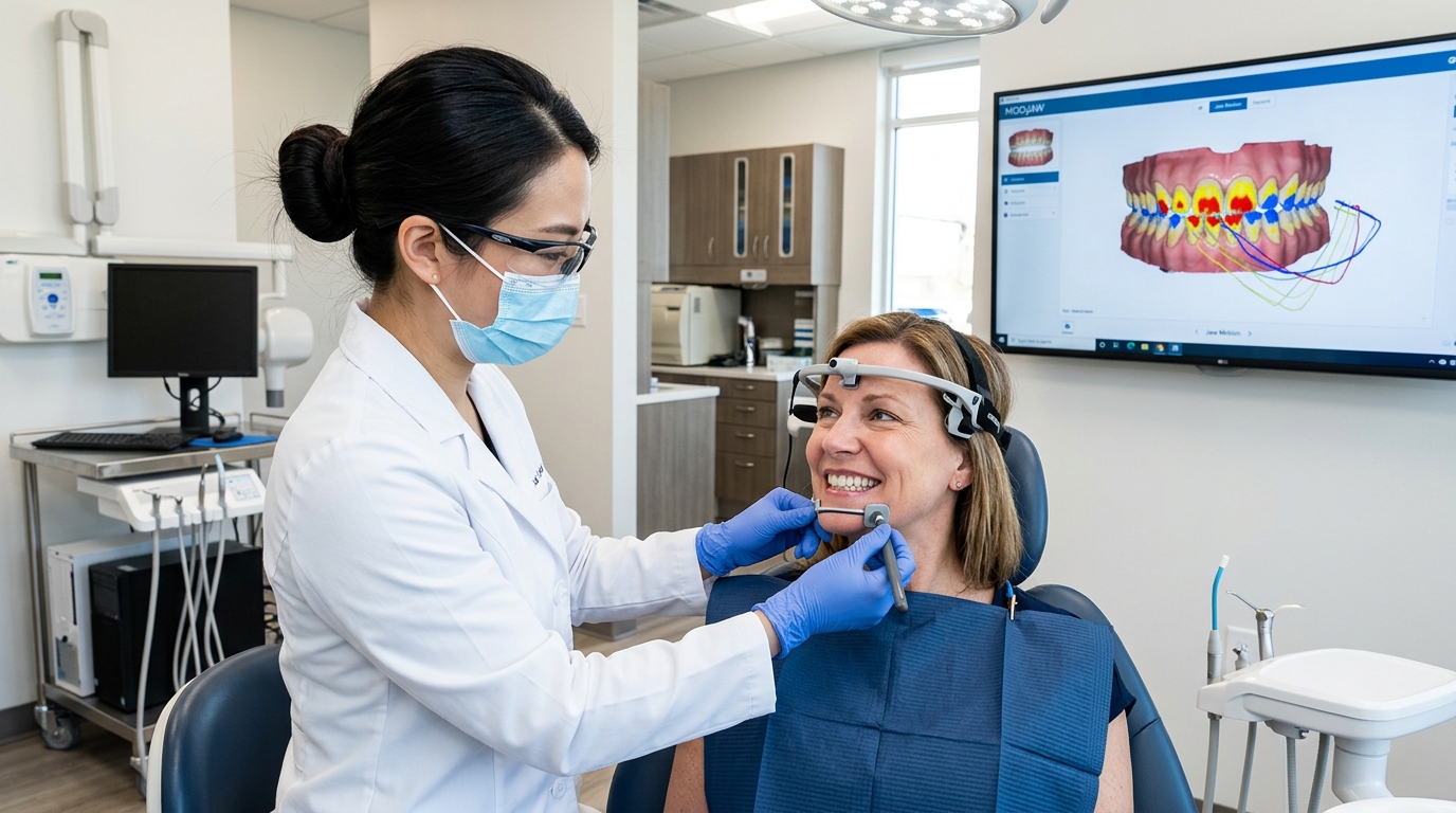 Dynamic bite analysis showing how does modjaw 3d bite tracking veneers technology optimize smile design