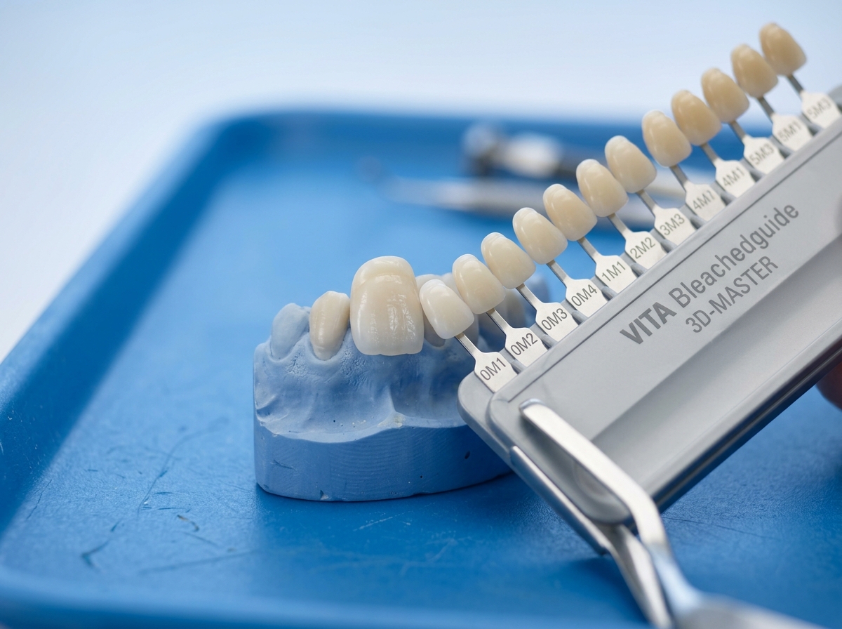 Dental probe inspecting healthy gingival margins around porcelain veneers at Dental NKT