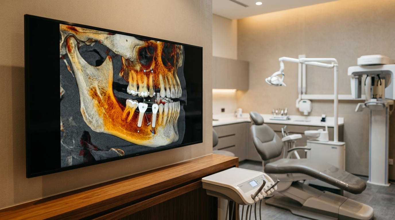 Advanced 3D CBCT digital scan showing bone density planning to perform All on 6 without bone grafting in Hanoi